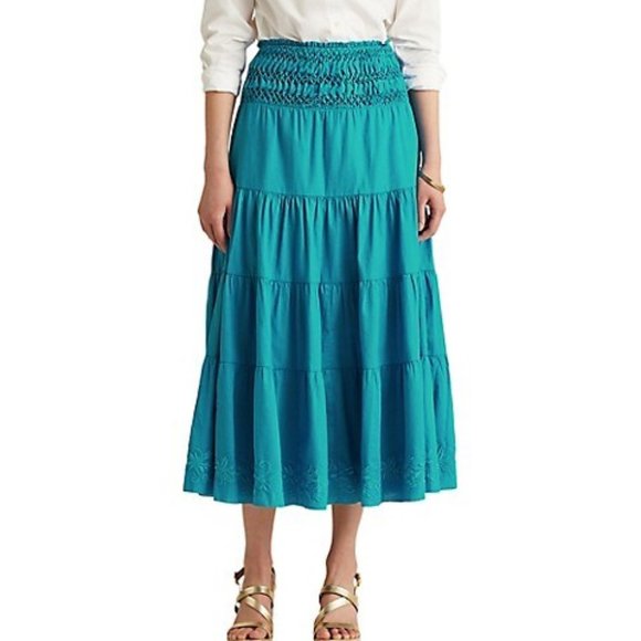 NWT Lauren Ralph Lauren Luhanna Shirred Tiered Peasant Midi/Maxi Skirt - Picture 1 of 7